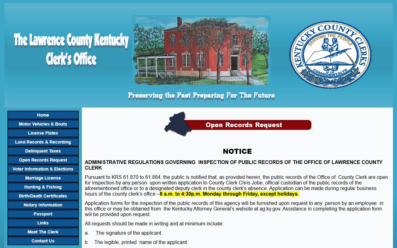Lawrence County clerk records open records request page