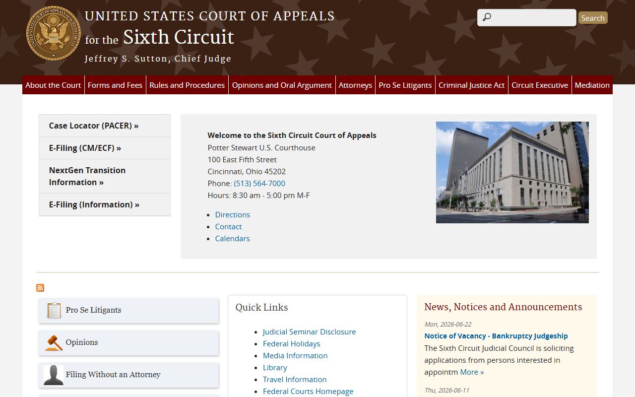 Lawrence County court dockets Sixth Circuit Court of Appeals