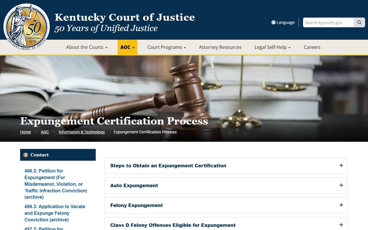 Lawrence County criminal court records Kentucky expungement certification process