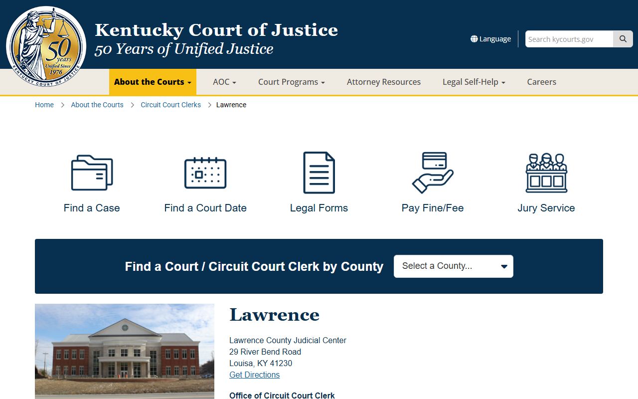 Lawrence County court records Kentucky Court of Justice county page