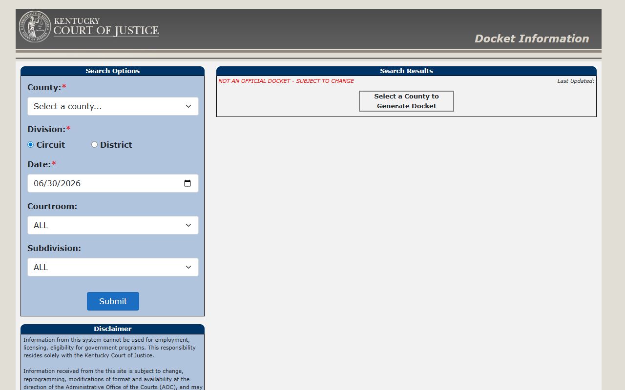 Lawrence County court dockets Kentucky public docket search