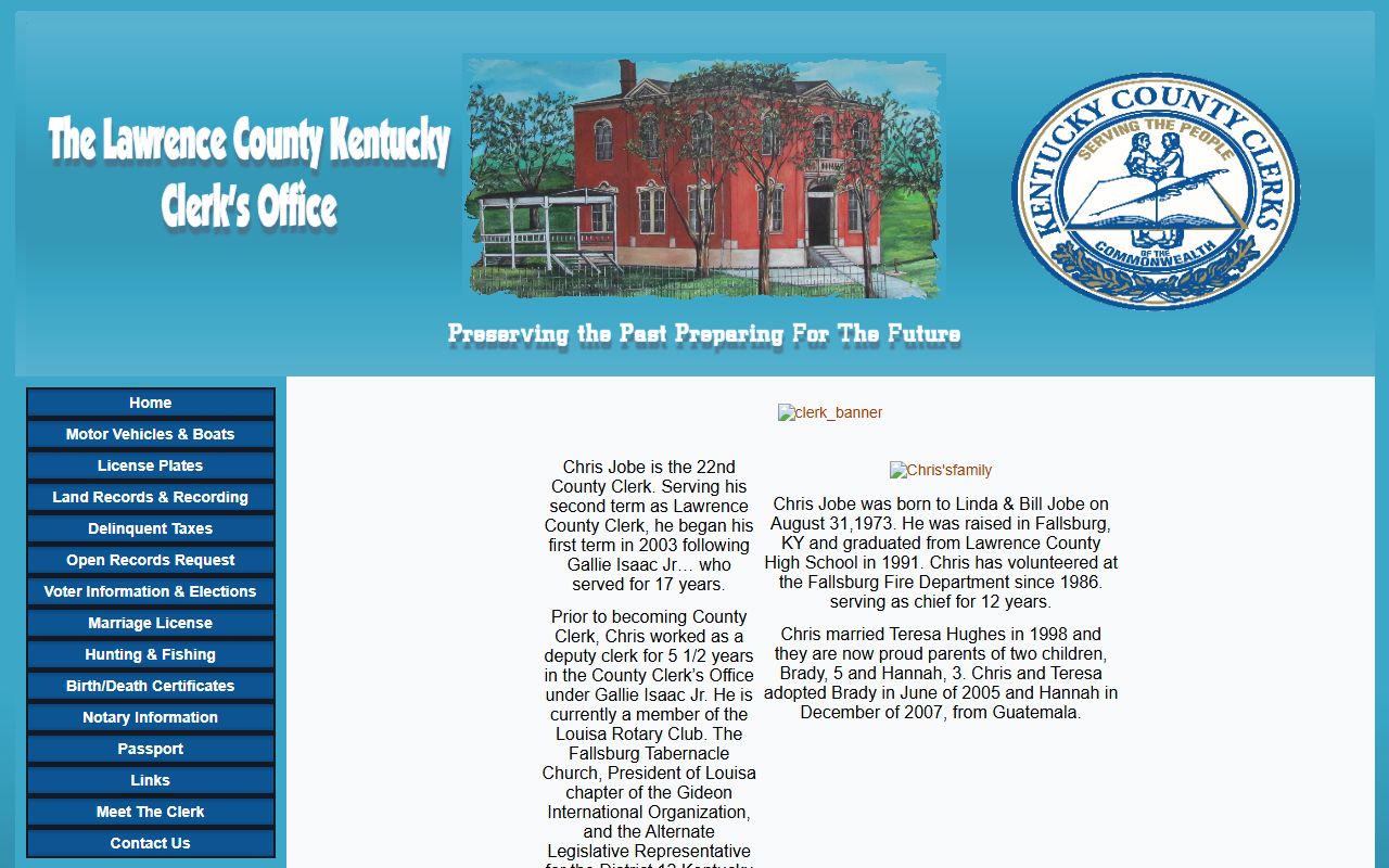 Lawrence County clerk records Chris Jobe biography page