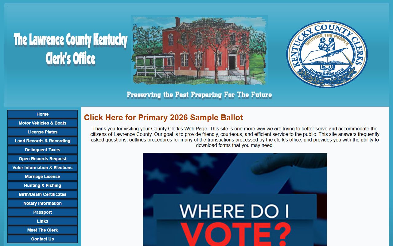 Lawrence County clerk records homepage for marriage and county records