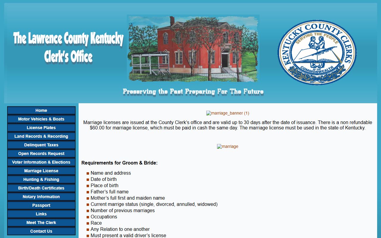 Lawrence County marriage and divorce records County Clerk marriage license instructions