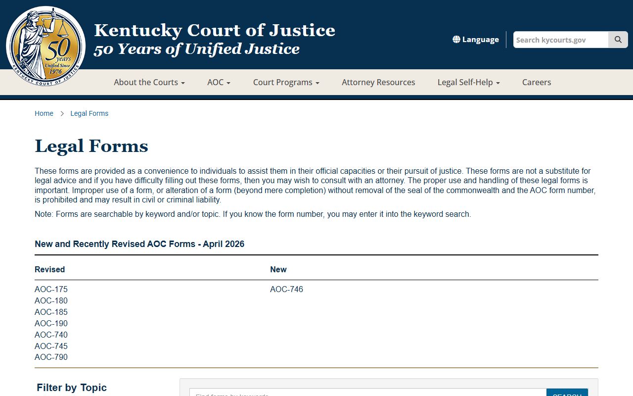Lawrence County probate records Kentucky Court of Justice legal forms catalog