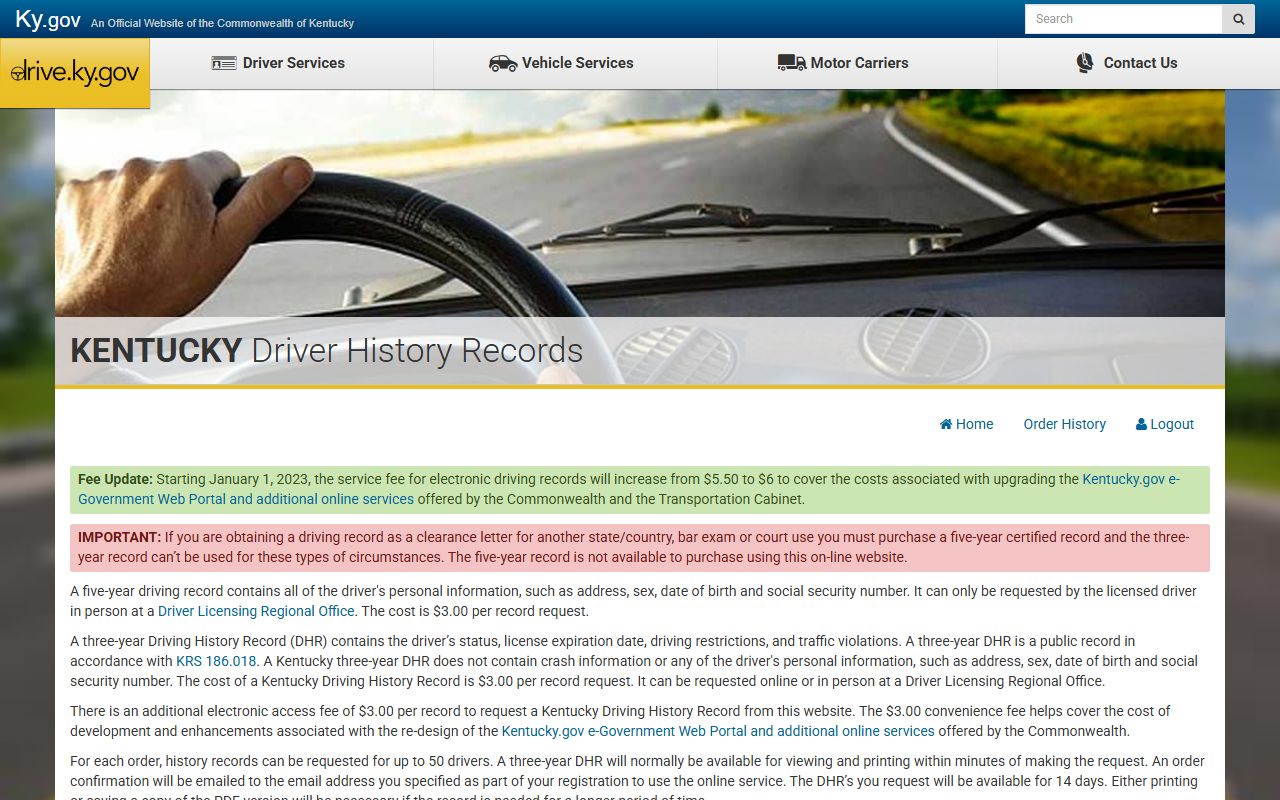 Lawrence County traffic court records Kentucky online driver history service