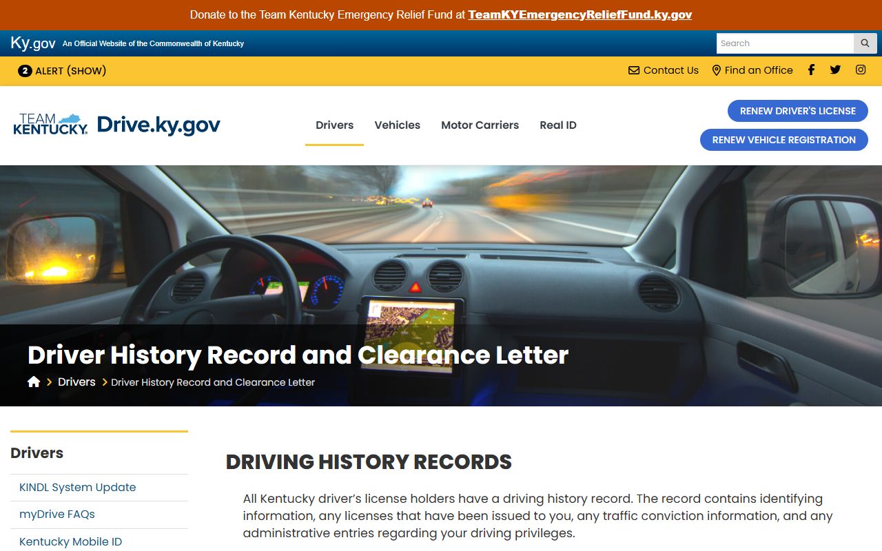 Lawrence County traffic court records KYTC driver history record information