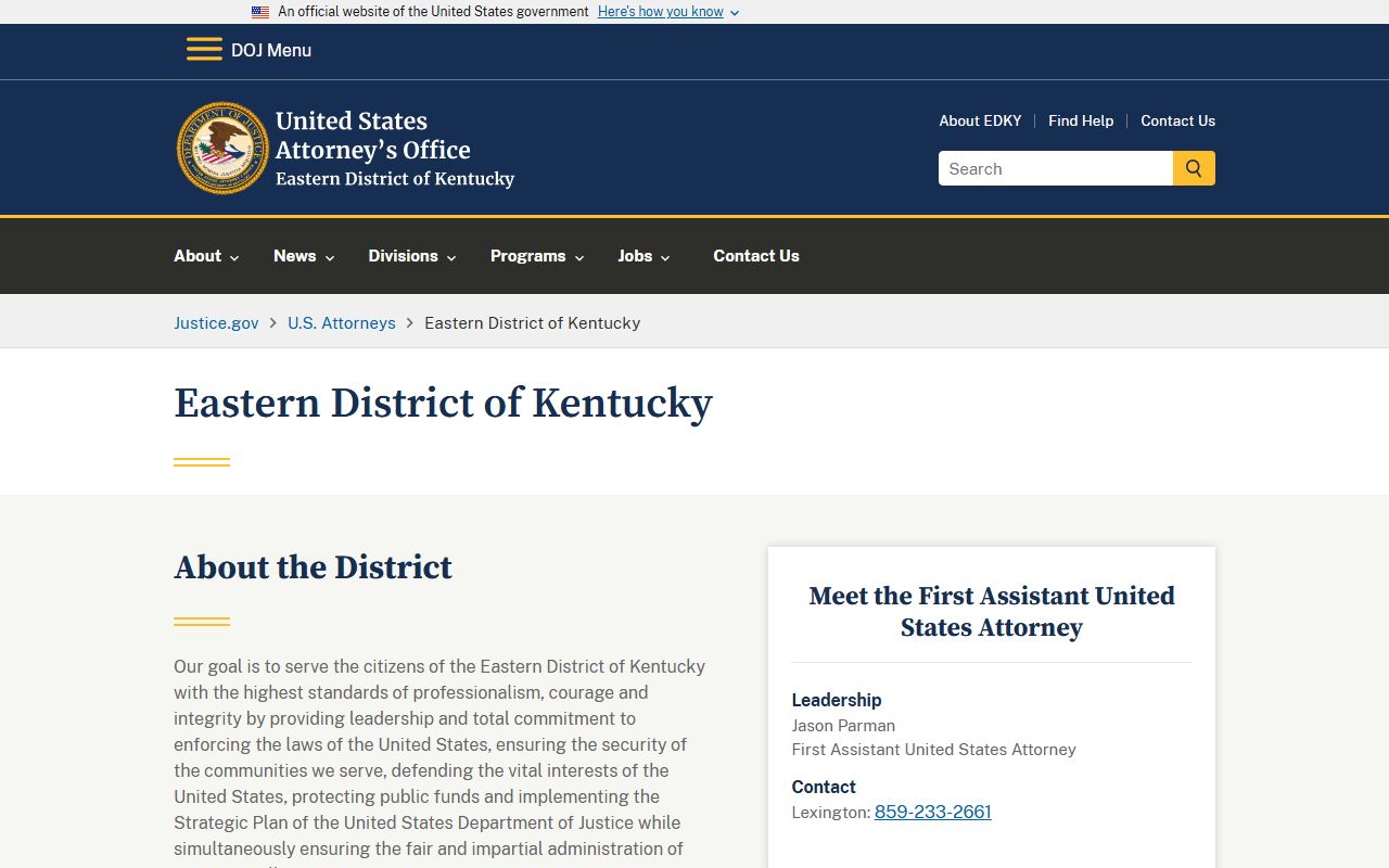 Lawrence County warrant search U.S. Attorney Eastern District of Kentucky